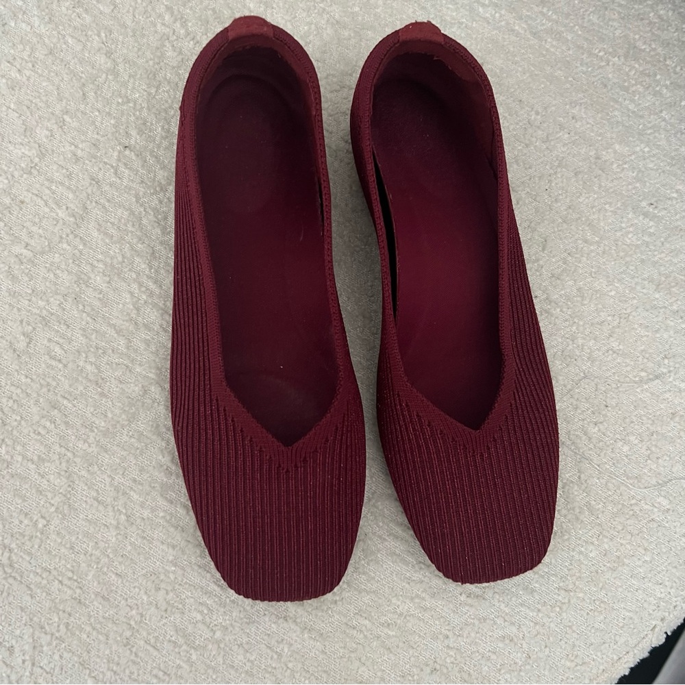 Vivaia Margot 2.0 Ballet Flats Womens Size 5.5  Red Knit Square-Toe Comfort